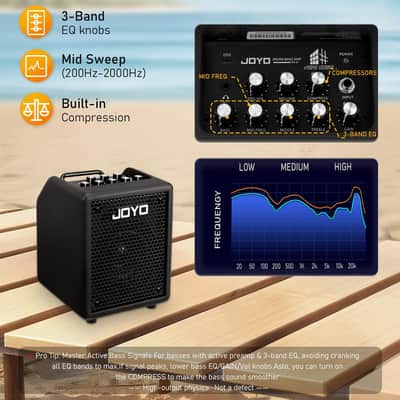 JOYO 30W Bass Amp Portable Combo Amplifier 4" Speaker with Bluetooth 5.1 + OTG Direct Recording | 3-Band EQ + Compressor | Headphone Practice for Bassist Livestream Solo Gigs (Vibe Cube BA-30, Black) image 3