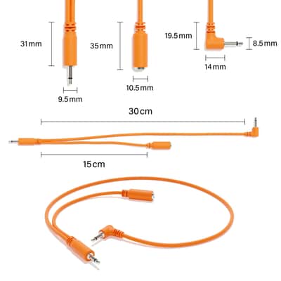 ExcelValley [Orange | 200 cm - 78.74"] 5-Pack - Right Angle Hopscotch Mono Splitter Y Patch Cables TS 3.5mm 1/8" Eurorack Synth image 2