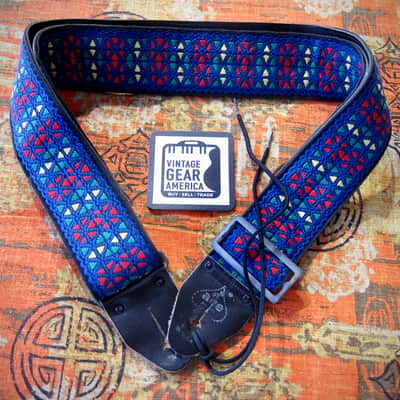 ACE Guitar Strap Blue Kaleidoscope Model as used by Rolling Stones Circa-1960s-Blue with Red, Green & Yellow Diamonds image 3
