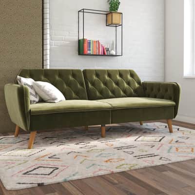 Vintage Music Studio Memory Foam Futon, Convertible Couch, Green Velvet image 3