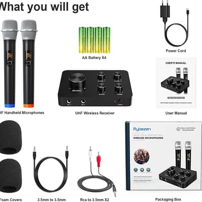Rybozen Karaoke Wireless Microphone, UHF Dual Portable Wireless Microphone Systems for Karaoke, TV, PC, Party, DJ, Speaker, Meeting, Church, Wedding, Supports HDMI AUX Input/Out image 8