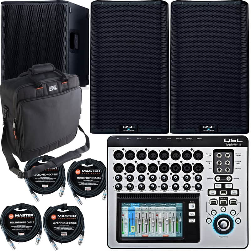 QSC TouchMix-16 Mixer w/ QSC K10.2 - K.2 Speakers, KS118 Subwoofer, Bag & Cables image 1