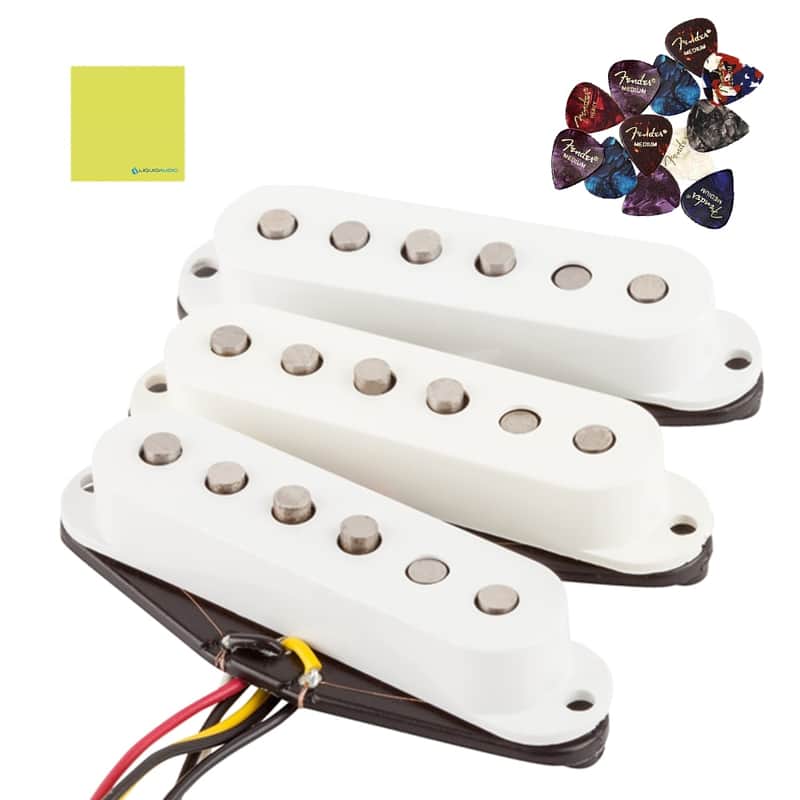 Fender Tex-Mex™ Strat Pickup Set, White, 0992131000 Bundle w/ 12x Fender Picks and Liquid Audio Polishing Cloth image 1