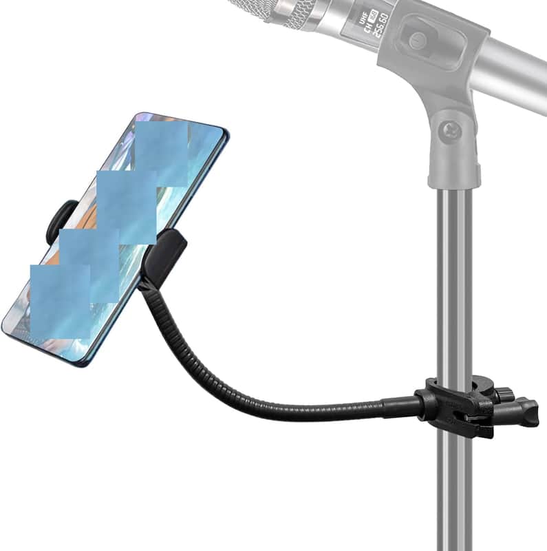 Phone Holder for Mic Stand, Mic Stand Phone Holder [10" Long Flexible Gooseneck Arm] Cell Phone Holder for Microphone Stand, iPhone Music Stand Holder image 1
