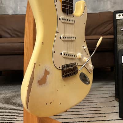 Fender Stratocaster 1962 Glas Custom Olympic White Relic Rosewood 7.4lbs w/ G&G Case image 6