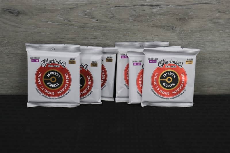 Martin MA535T 6 Pack Authentic Acoustic Lifespan 2.0 Coated 92/8 Phosphor Bronze Acoustic Guitar Strings - Custom Light (11 - 52) image 1