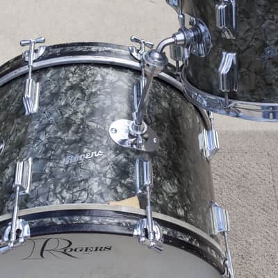 Vintage 60's Rogers Black Diamond Pearl Drum Set Matching Snare image 7