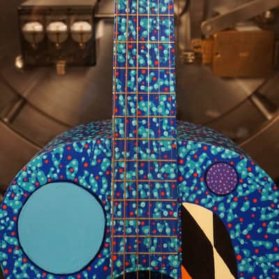 Hap "Michael Hapner" Hand Painted Guitar Blue Psychedelic Wall Art image 3