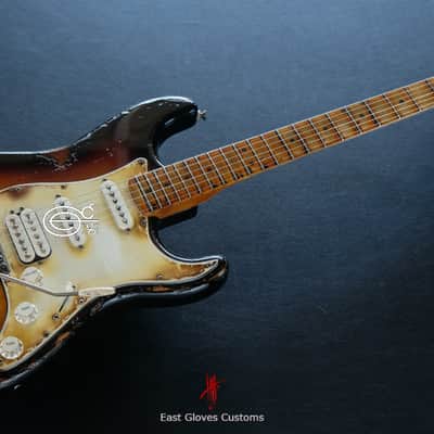 Fender Stratocaster SSH Sunburst / Pelham Blue Heavy Aged Relic by East Gloves Customs image 14