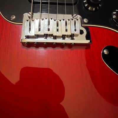 2005 Fender American Deluxe, Mahogany Stratocaster HSS with Rosewood Fretboard  - Crimson Red Transparent image 3