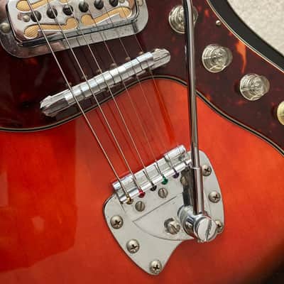 RARE Harmony H19 Silhouette • 1963 - 1968 Cherry Red Shaded • Hagstrom Tremolo Bar + DeArmond Mustache Gold Foil Pickups • With Vintage Original Case image 6