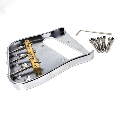 Brio ​Left Handed Telecaster Guitar Bridge – 54mm Brass Plate, 3 Compensated Saddles – Top-Load & String-Through, Curved Vintage Style image 7