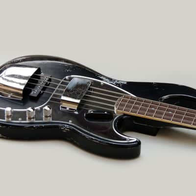 Black/Silver Heavy Relic Precision Style PS Electric Bass Guitar By Burretone Guitars image 5