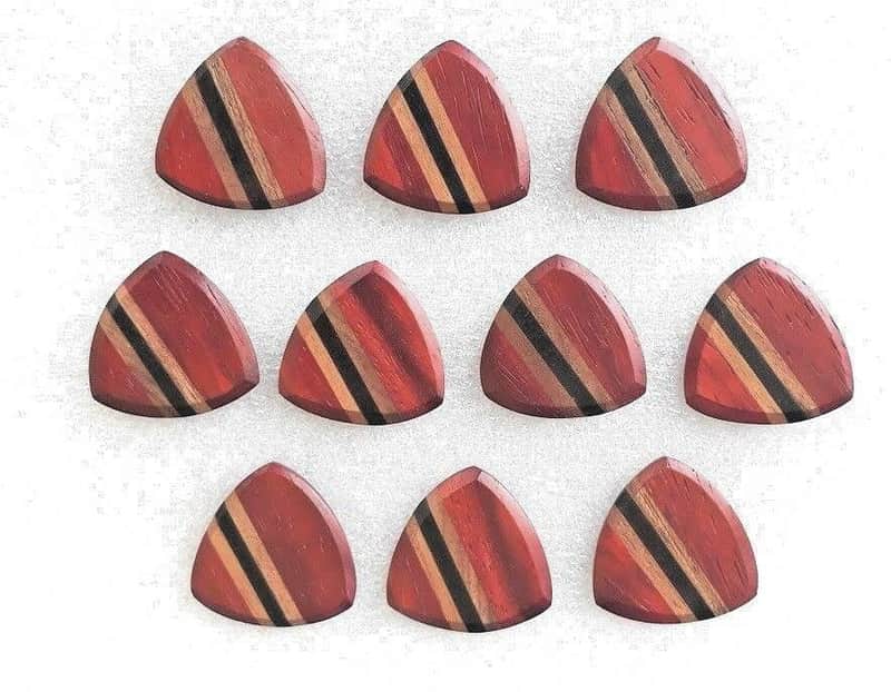 Padauk, Teak, & Ebony Wood Guitar Or Bass Pick - 3.0 mm Ultra Heavy Gauge - 346 Wedge Triangle Shape - Natural Finish Handmade Specialty Exotic Plectrum - 24 Pack New image 1