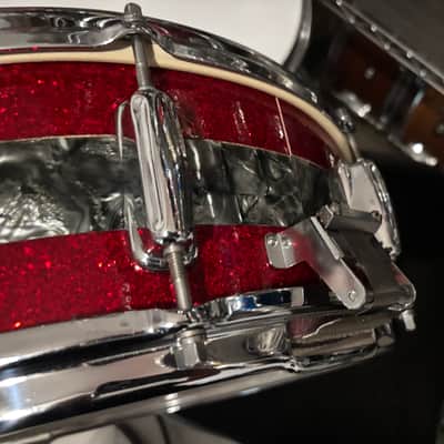Ultra-Rare 1960s Slingerland Windsor 14" Artist Model Snare - Factory Tri-Band Red Sparkle & Black Diamond Pearl image 4