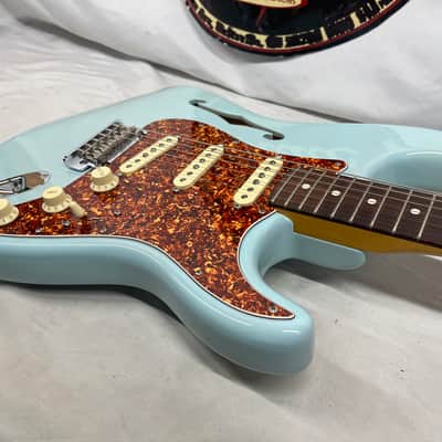 Fender Limited Edition American Professional II Stratocaster Thinline Semi-Hollow Body Electric Guitar - Transparent Daphne Blue image 16