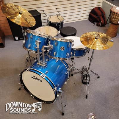 Ludwig Accent 5 Piece Drumset - Blue Sparkle, 20" Bass Drum, with Hardware, Cymbals image 2