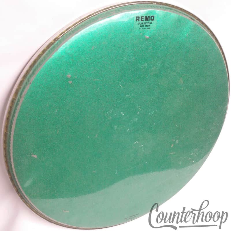 Remo 20" Bass Drum Sparkltone Head Sparkletone Green Sparkle Glitter Vintage 70s image 1