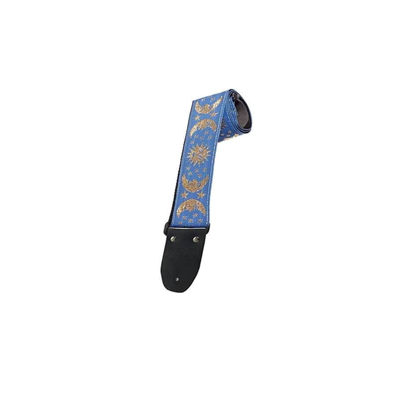 Henry Heller Vintage Reissue 22 2 inch Guitar Strap Blue w/ Gold Sun Moon image 1