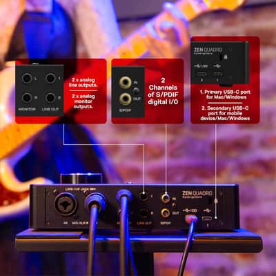 Antelope Audio Zen Quadro Synergy Core — 4-Channel Dual USB-C Bus Powered Audio Interface w/Discrete Preamps, Real-Time DSP+FPGA Effects & Compatibility for Mac, iOS, Android Software — 14x10 image 4