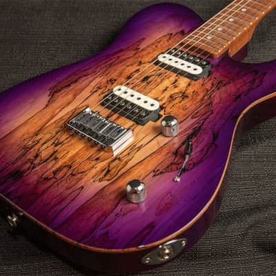 G&L Custom Shop ASAT HH RMC Purpleburst Spalted Maple on Okoume, AAA roasted neck image 3