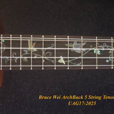 Handcrafted 5 String Tenor Ukulele, Solid Acacia, Carved Archback, The Islands Soundhole, Vine Inlay, Soft-bag, Bruce Wei UAG17-2025 image 7