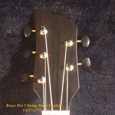5 String Tenor Ukulele, Handmade Solid Acacia, Zebra wood, Cutaway, Soft-bag, Bruce Wei UC17-2731 image 8