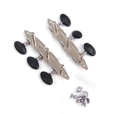 3-on-Plate Acoustic Guitar Tuners Set, Black knobs (3x3), Unique Shaped plate image 4