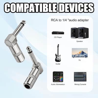 6 Pack Audio 90 Degree Right Angle Plug, 1/4 Inch 6.35mm Heavy Duty TS Mono Male Solder Type Jack Connector for Speaker Cables Guitar Cables Microphone Cables image 4