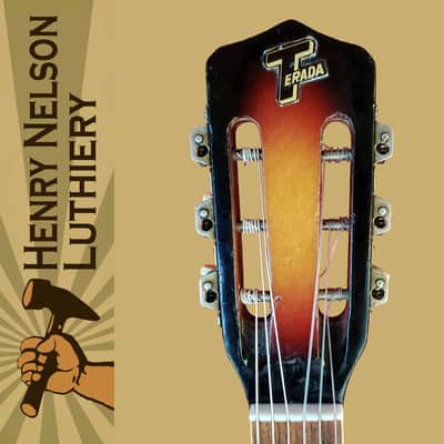 1960s Terada-T Haruo C-312 Folk Guitar Sunburst Solid Spruce/Maple Nylon String, Luthier Restored image 21