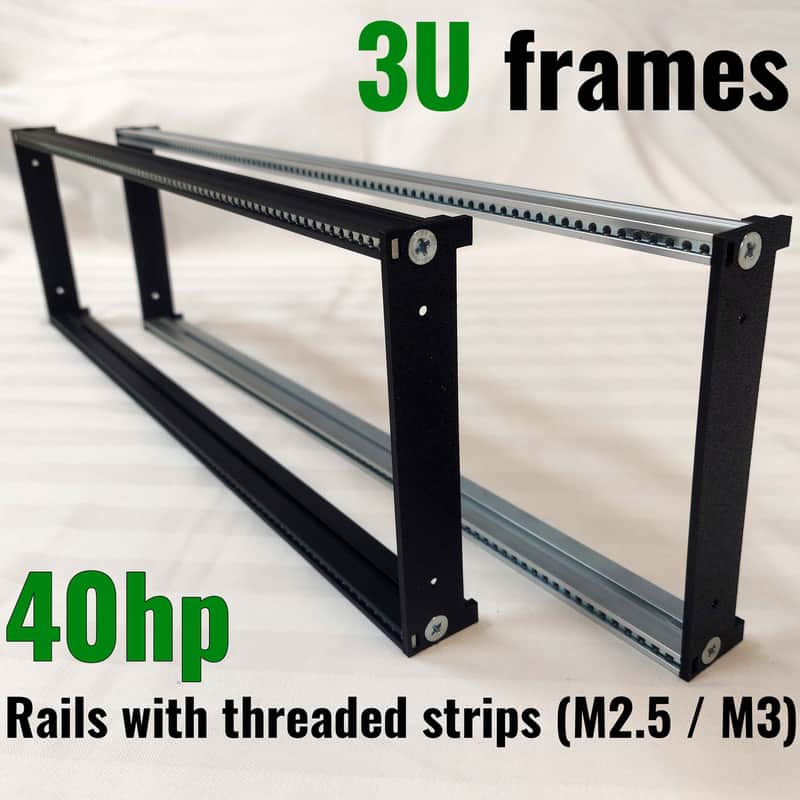 3U 40HP Eurorack Rails Kit with Brackets & Threaded Inserts (Black / Silver) image 1
