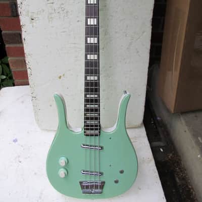 Left Hand Danelectro Longhorn Bass Guitar, 1990's Surf Green, Converted From Right Hand image 1