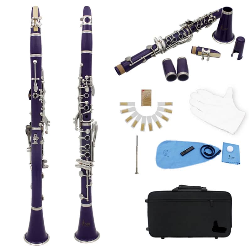 Bb Clarinet 17-Key Ebonite Body – Purple | Student & Intermediate Concert / Marching Band Clarinet Set image 1