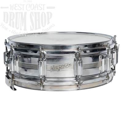 Vintage Rogers "5-Line" Dyna-Sonic 5x14 Brass Snare Drum with "Beavertail" Lugs 1960s image 1