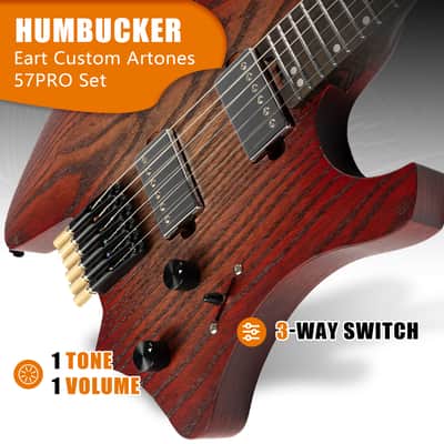 Eart GW2-Pro Headless Electric Guitar, Roasted Ash Body,24F Rounded Ends Jumbo Stainless Steel image 5