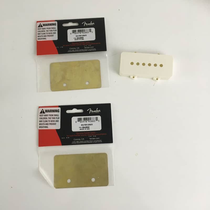 2 Made in USA Genuine Fender Jazzmaster Metal Pickup Shields + Parchment JM Cover image 1