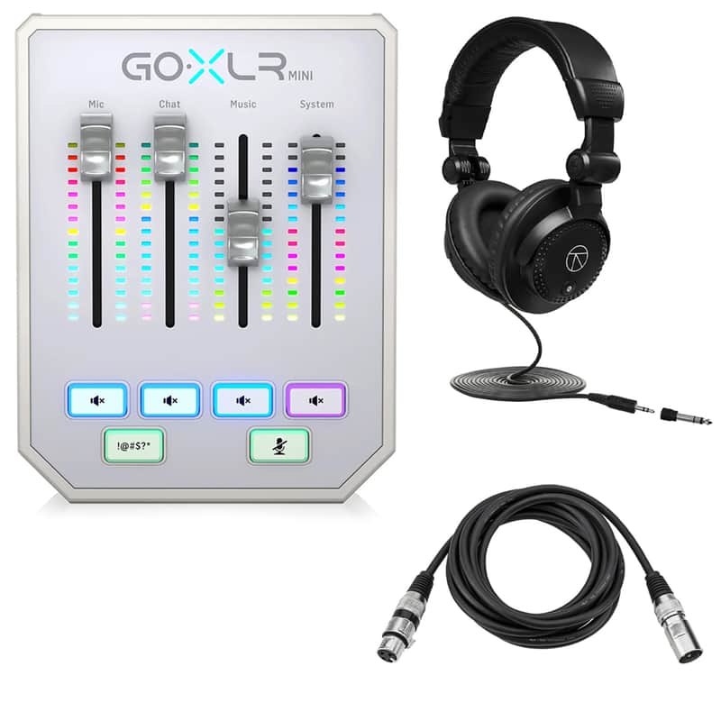 TC Helicon GO XLR Mini Online Broadcast Mixer, White, Bundle with TAPH100 Headphones and 10' XLR Microphone Cable image 1