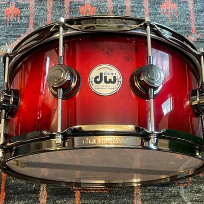 DW Collector’s Series Exotic 6.5 x 14 Snare Drum - Red to Candy Black Burst over Mapa Burl w/Black Nickel Hardware image 4