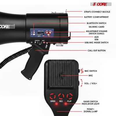 5 Core Megaphone 50W Bluetooth Rechargeable Bullhorn 1100 Yards Loud Siren for Soccer Baseball Coach image 7