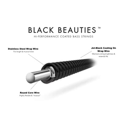 DR Black Beauties Coated BLACK Bass Strings Medium BKB45 - 45-105 image 2