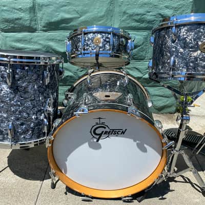 Gretsch 18”  Round Badge Drum Set 1960’s - Holy Grail of Jazz Drum Kits! Black Diamond Pearl 3 piece drum set image 12