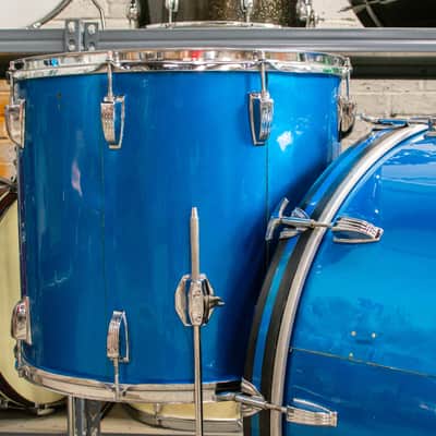 1970s Ludwig 14x26 12x15 16x18 Blue Silk Drum Kit image 4