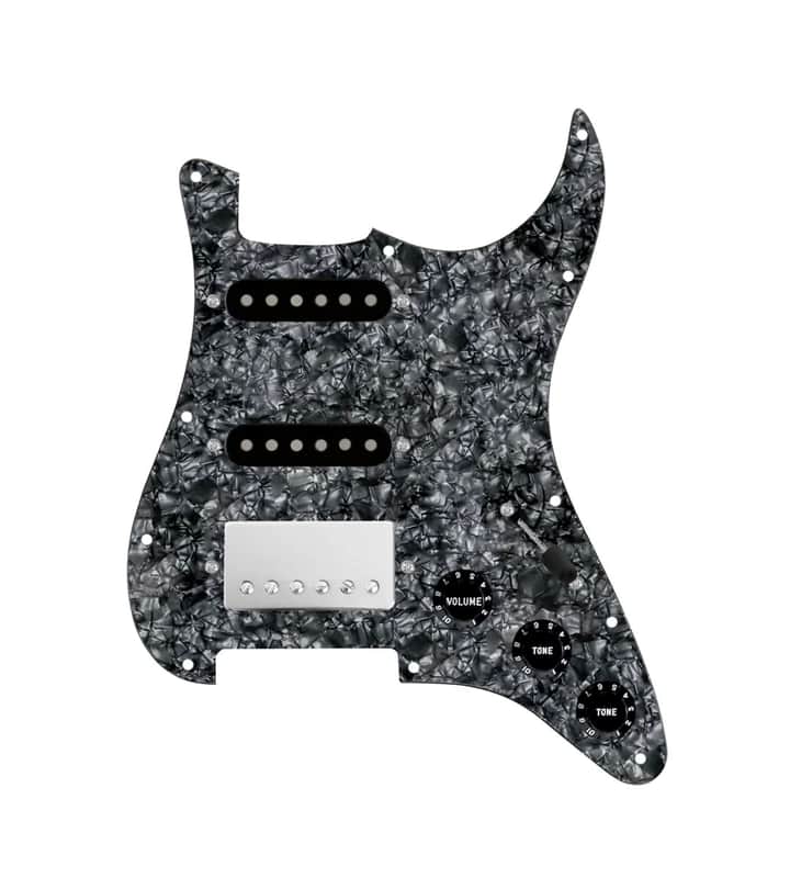 920D Custom HSS Loaded Pickguard For Strat With A Nickel Smoothie Humbucker, Black Texas Vintage Pickups, Black Knobs, and Black Pearl Pickguard image 1