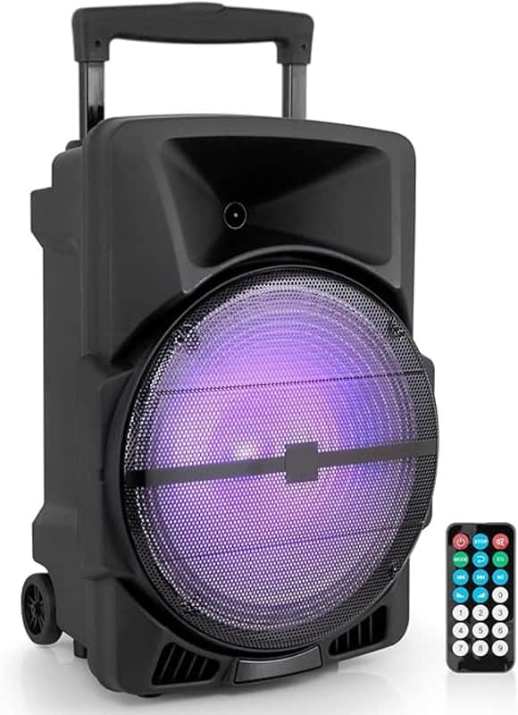 Wireless Portable PA Speaker System -1200W High Powered Bluetooth Compatible Indoor&Outdoor DJ Sound Stereo Loudspeaker wITH USB MP3 AUX 3.5mm Input, Flashing Party Light & FM Radio image 1