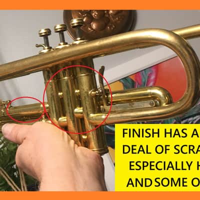 SUMMER DEAL CONN TRUMPET RARE 8B 1934 GUSTAT SYMPHONY GRAND COMPRESSION FINE NO BAD DENTS OR PRIOR REPAIRS , OK CASE , MUTES , MOUTHPIECE image 12