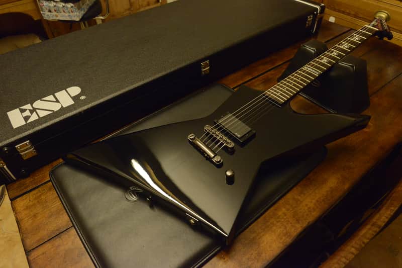 ESP Custom Shop EX In Flames Jesper Stromblad Signature Reverse Headstock MX Black Guitar image 1