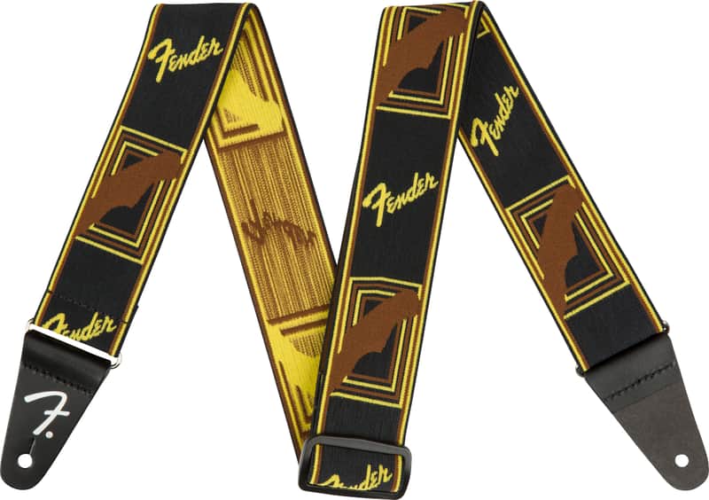 Fender 2" Weighless Monogram Strap Black/Yellow/Brown image 1