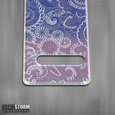 Paisley Pickguard Tremolo Cover Set Engraved Iridescent Rainbow Acrylic Mirror for PRS Silver Sky image 12