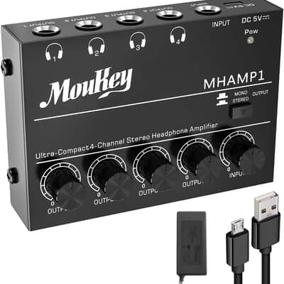 4 Channels Headphone Amp Amplifier Stereo Audio Mini Headphone Portable Amplifier  - 4x Quarter Inch Balanced TRS Headphone Output and TRS Audio Input image 1