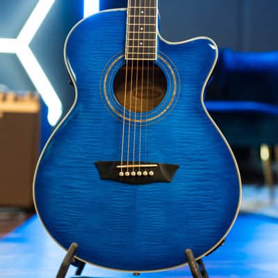 Washburn EA15TBL | Festival Series Mini Jumbo Cutaway Acoustic / Electric Guitar, Flame Transparent Blue image 2